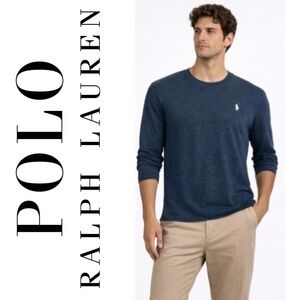 POLO RALPH LAUREN Custom Slim Fit Blue Heather Long Sleeve Tee Preppy Chic Men L